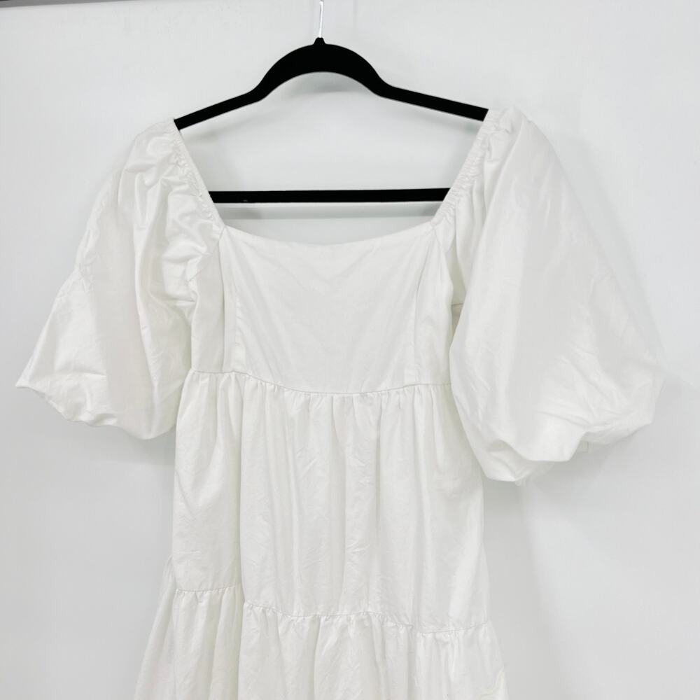 Faithfull The Brand Kiona Puff Sleeve White Tiered Peasant Dress Women's Size 2 - Picture 7 of 8